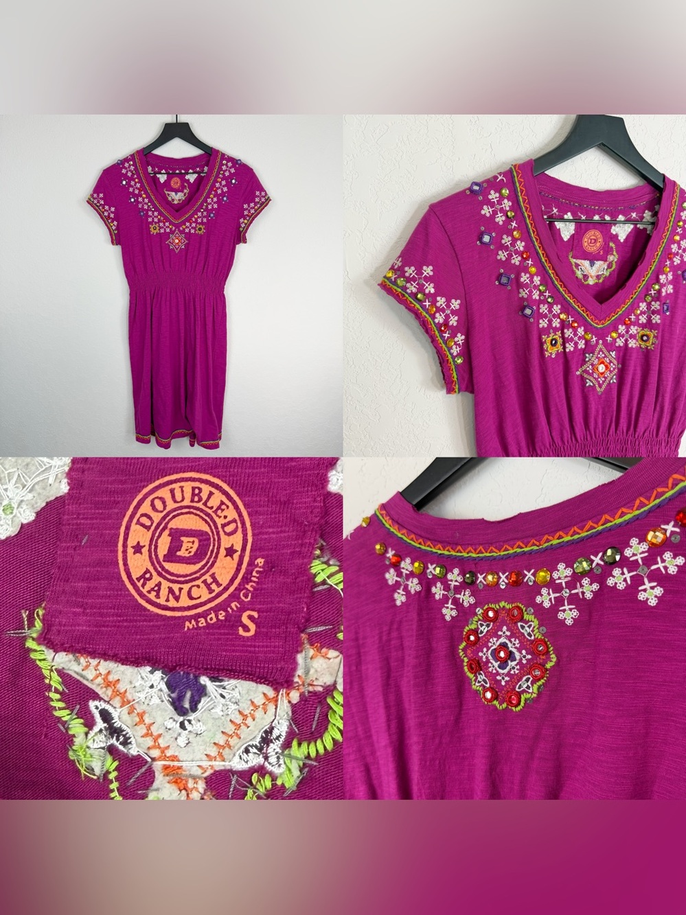 •DOUBLE D RANCH• Embroidered Jewel 100% Cotton Dress Size Small